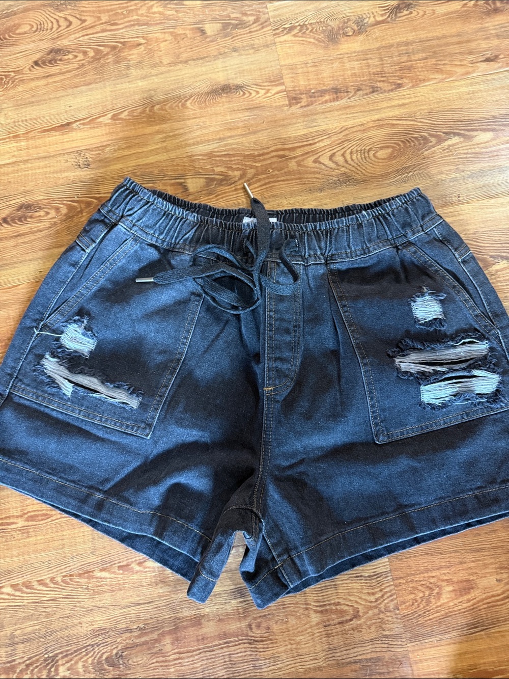 White Birch Gray denim Wash Elastic Waist Denim Shorts